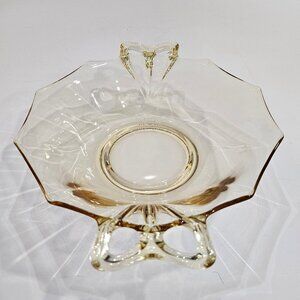 Fastoria Glass Co. "Fairfax" Topaz Serving Bowl With Double Handles Bow Design